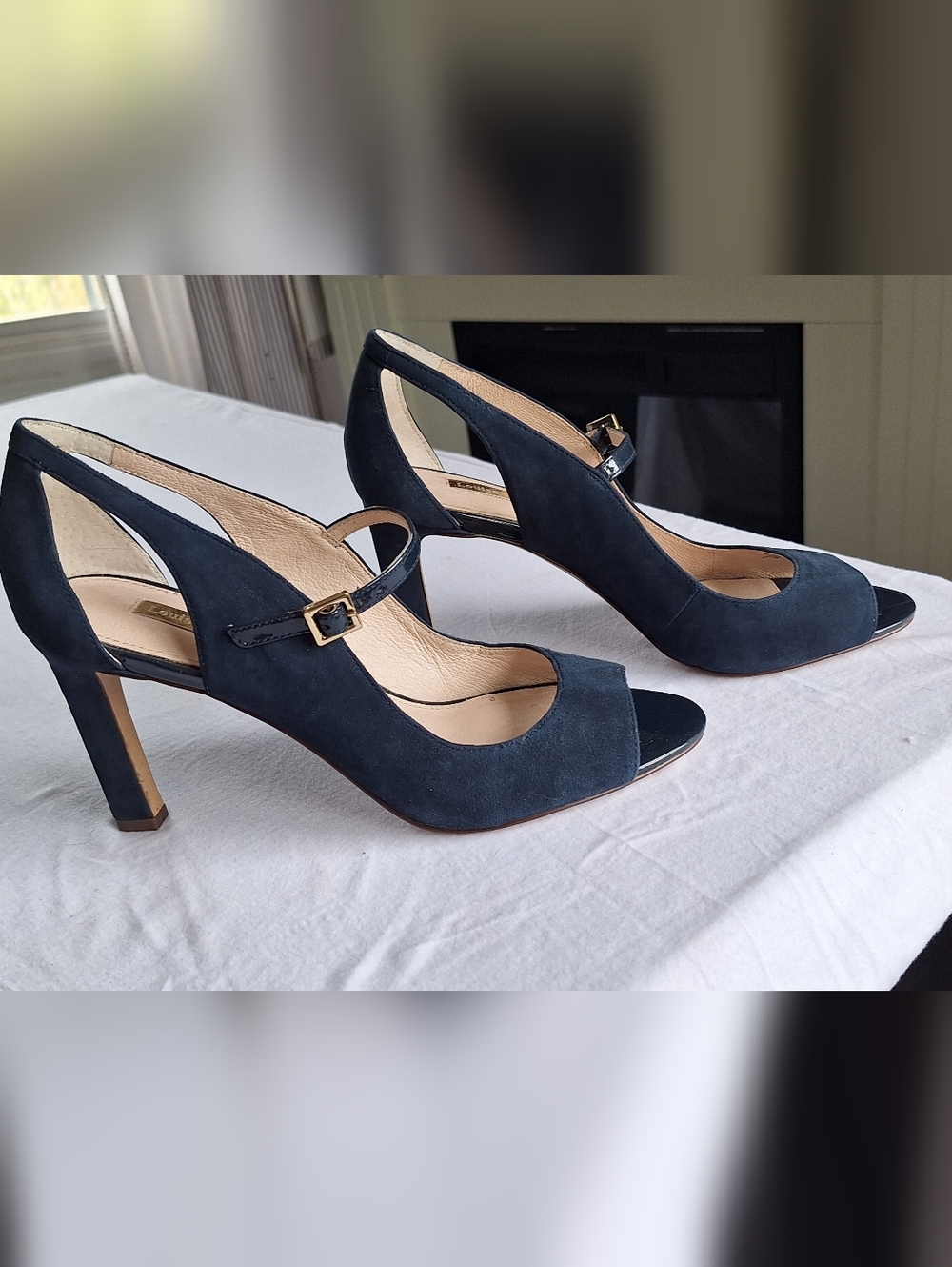 Louise et Cie Navy Suede Heels Size 9 Mary Jane Strap Open Toe Pumps
